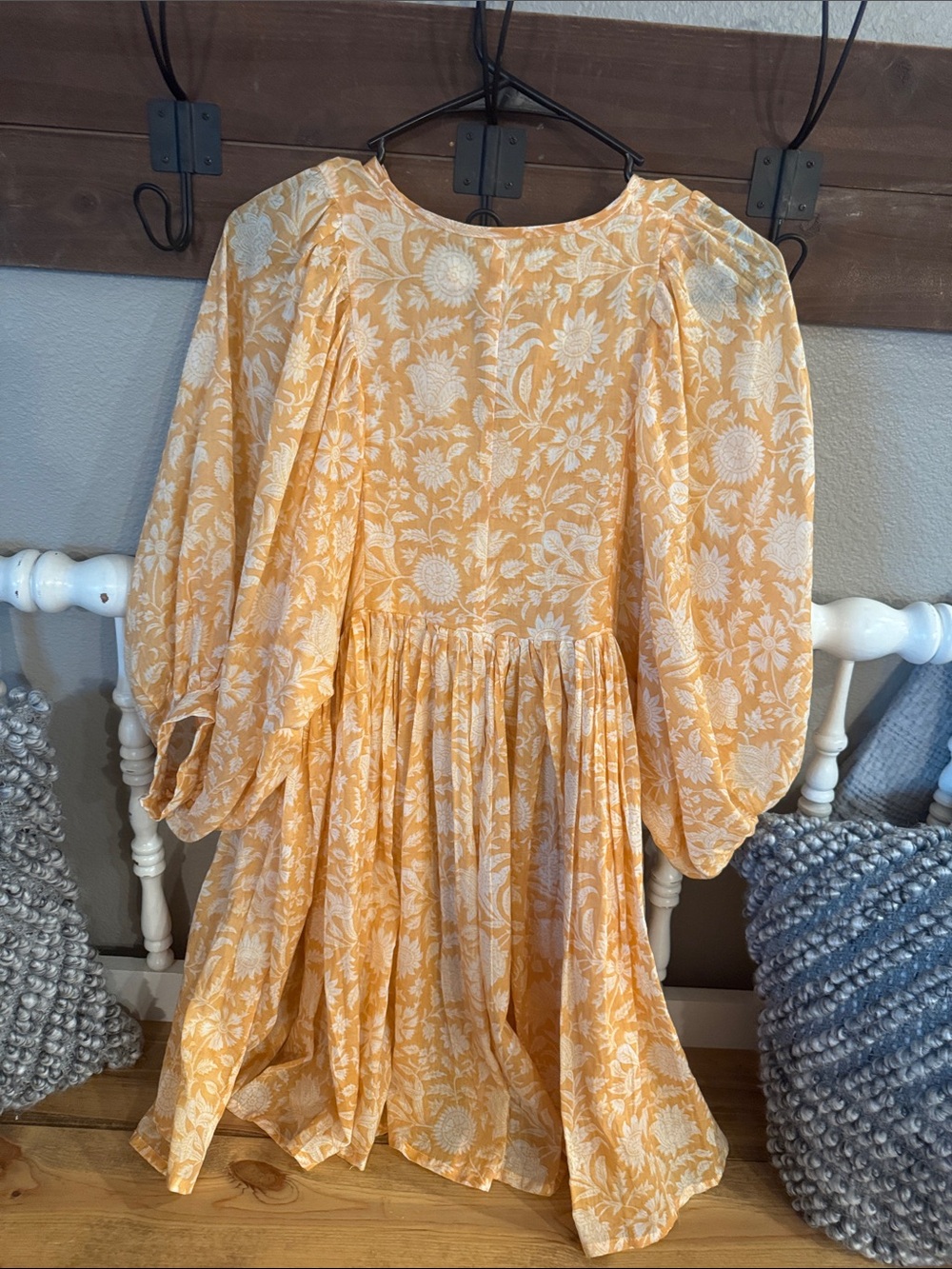 Daughters of India orangish Yellow Floral Boho Peasant dress. - Picture 2 of 4